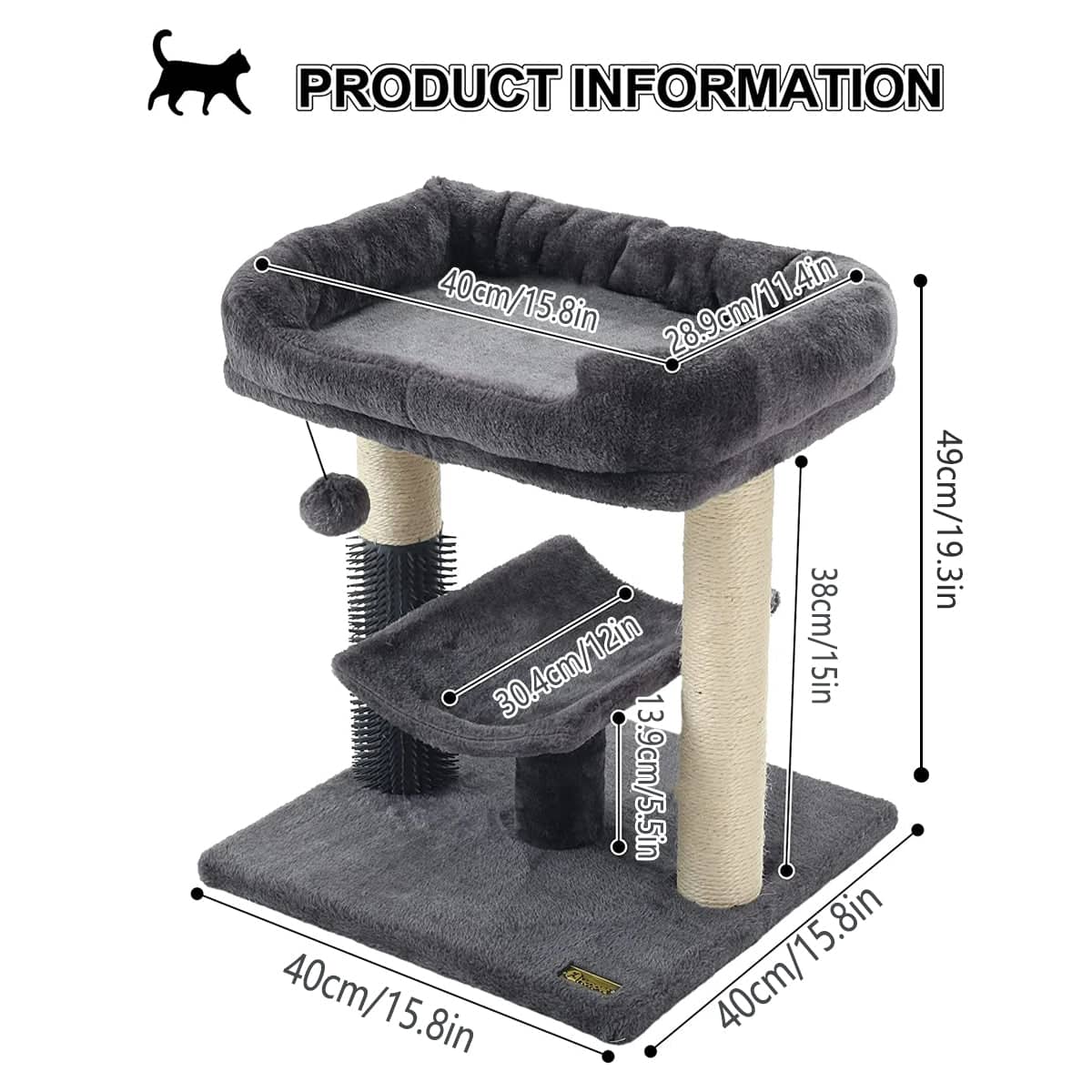 Cat Tree with Sisal Scratching Posts, Hammock and Top Perch for Indoor Cats - view 3
