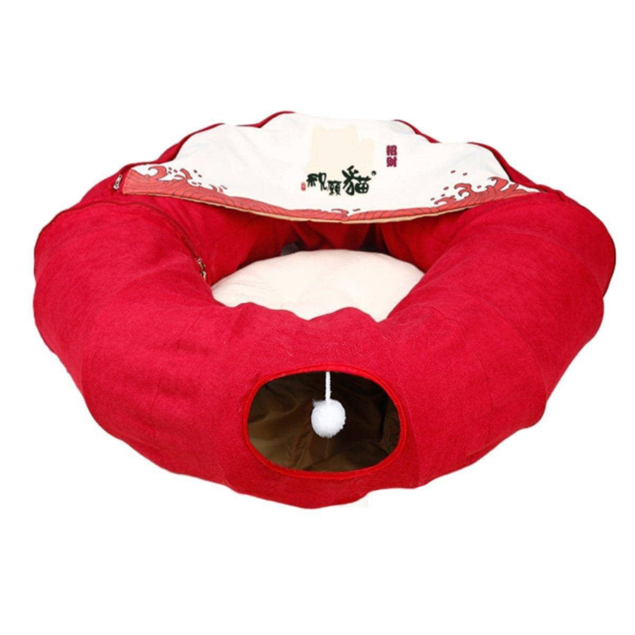 Cat Tunnel Bed with Detachable Sections - Red