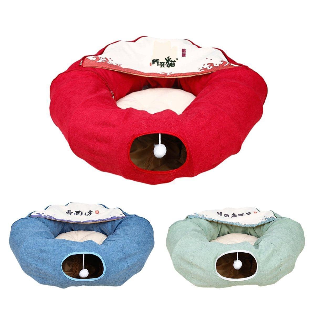 Cat Tunnel Bed with Detachable Sections - Red - view 3