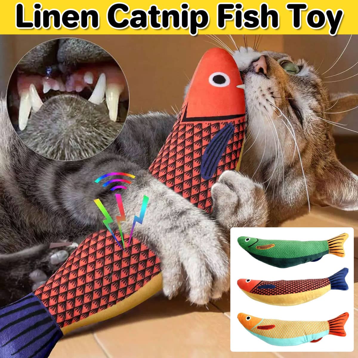Catnip Fish Toy in Sackcloth, 25 x 10 cm - Green - view 2
