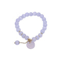 Cat's Eye Beaded Bracelet with Peace Buckle Lotus Pendant - White and Gold, Style 1
