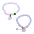 Cat's Eye Beaded Bracelet with Peace Buckle Lotus Pendant - White and Gold, Style 1 - view 3