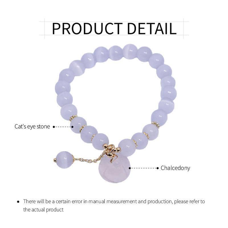 Cat's Eye Beaded Bracelet with Peace Buckle Lotus Pendant - White and Gold, Style 1 - view 5