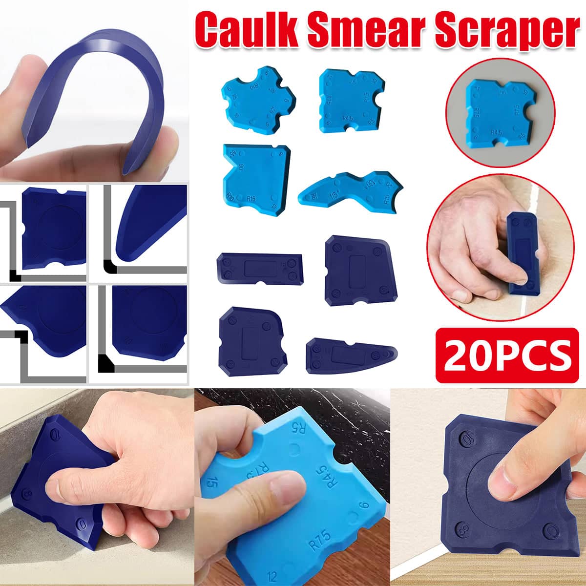 Caulk Smear Scraper Set Kitchen Bathroom Sink Sealant Joint Finishing Tool, Set of 20 - Blue - view 2