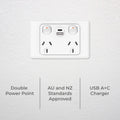 Deta Double Pole Double Power Point with USB A+C - 250V - 10A - 50mm x 74mm x 115mm - SuperSaverAU - view 2