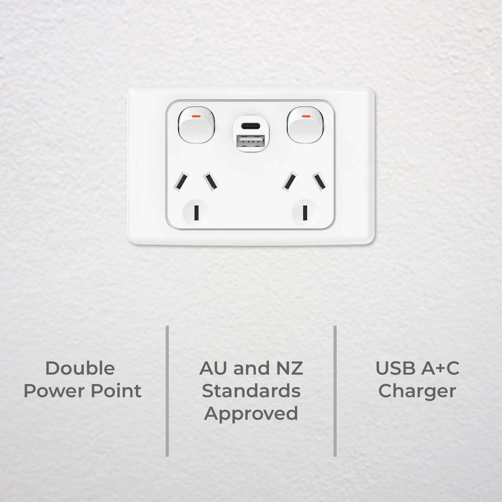 DETA Double Pole Double Power Point with USB-A & USB-C Indoor