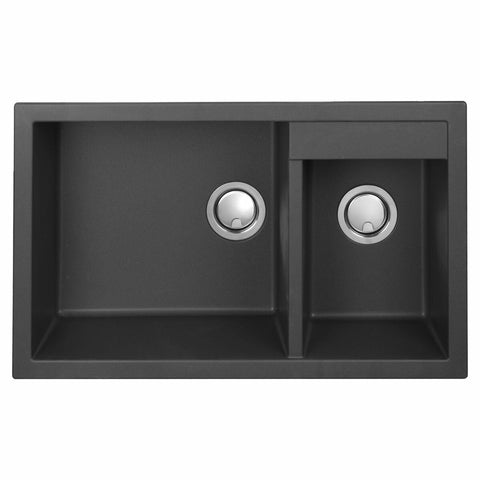 Artusi Granitek Series Double Bowl Sink - Black Granitek Finish, Top Mount or Undermount, No Drainer - AGS812B