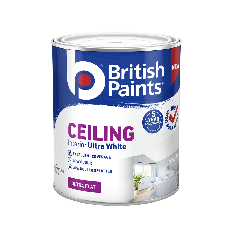 British Paints Ceiling Interior Ultra White 1L - Quick-Drying - Low Odour - SuperSaverAU - view 1