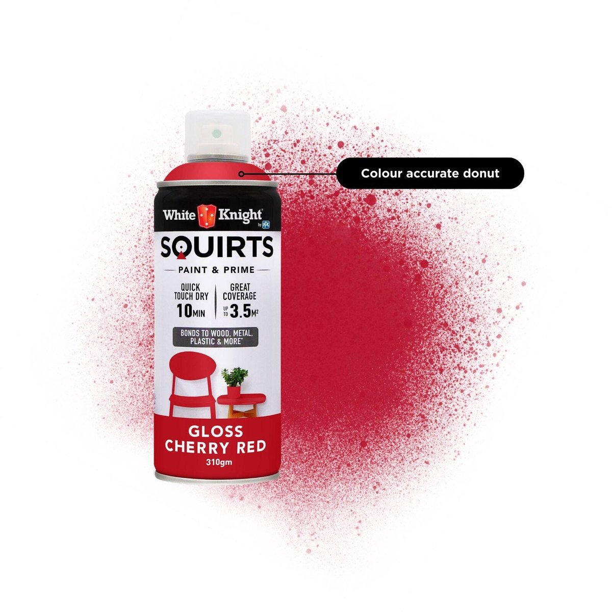 White Knight Squirts Cherry Red Gloss Spray Paint 310g Durable Finish - SuperSaverAU - view 3