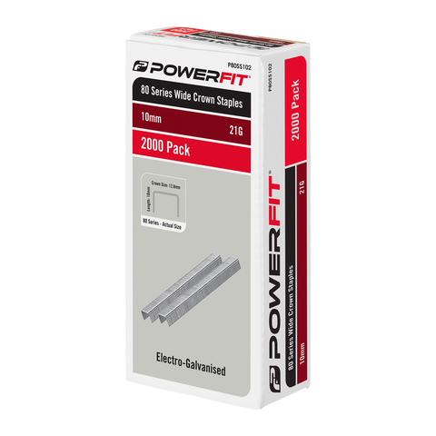 Powerfit 10mm Electro Galvanised Wide Crown Staples - 2000 Pack - 21 Gauge - Durable - SuperSaverAU - view 1