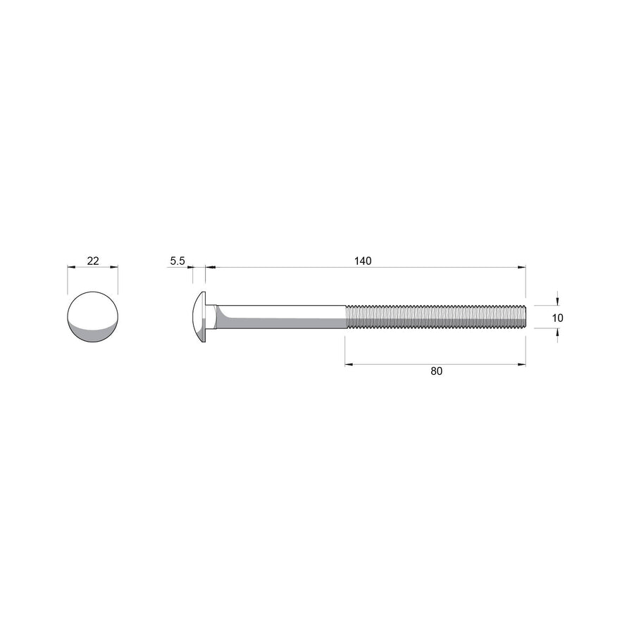 Zenith M10 x 140mm Hot Dipped Galvanised Cup Head Bolt and Nut - 4.6 Grade Steel, Each