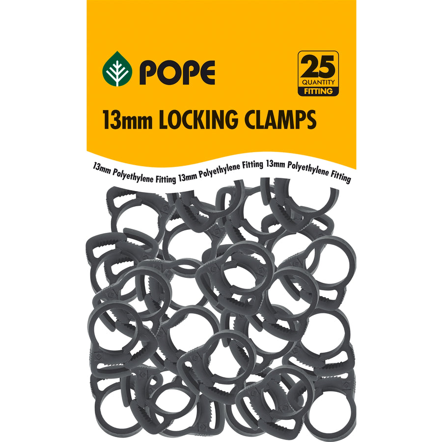 Pope 13mm Locking Clamp 25 Pack - Black Polypropylene Poly Tube Clip for Irrigation