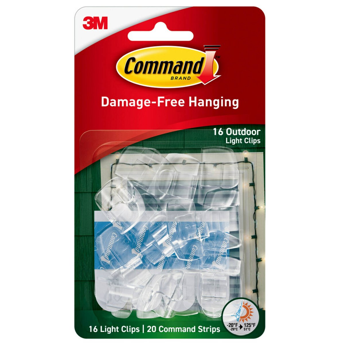 Command Outdoor Light Clips - Clear - 16 Clips & 20 Strips - Damage Free Decorating - 98.2mm x 171.45mm x 36.57mm - SuperSaverAU - view 1