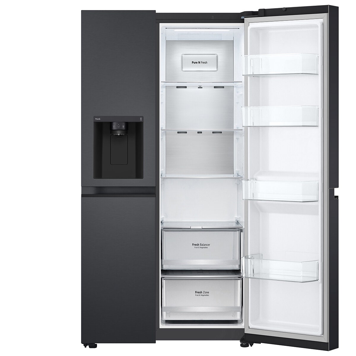 LG 635L Side by Side Fridge - Matte Black, Plumbed Ice and Water Dispenser, ThinQ - GS-L600MBL