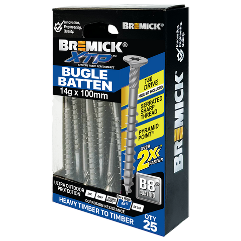 Bremick XTP 14g x 100mm Carbon Steel T40 B8 Bugle Batten Screws 25 Pack