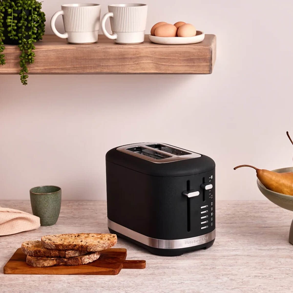 KitchenAid 2 Slice Toaster - Cast Iron Black Crinkle, 7 Shade Settings, Extra Wide Slots - 5KMT2109ABK