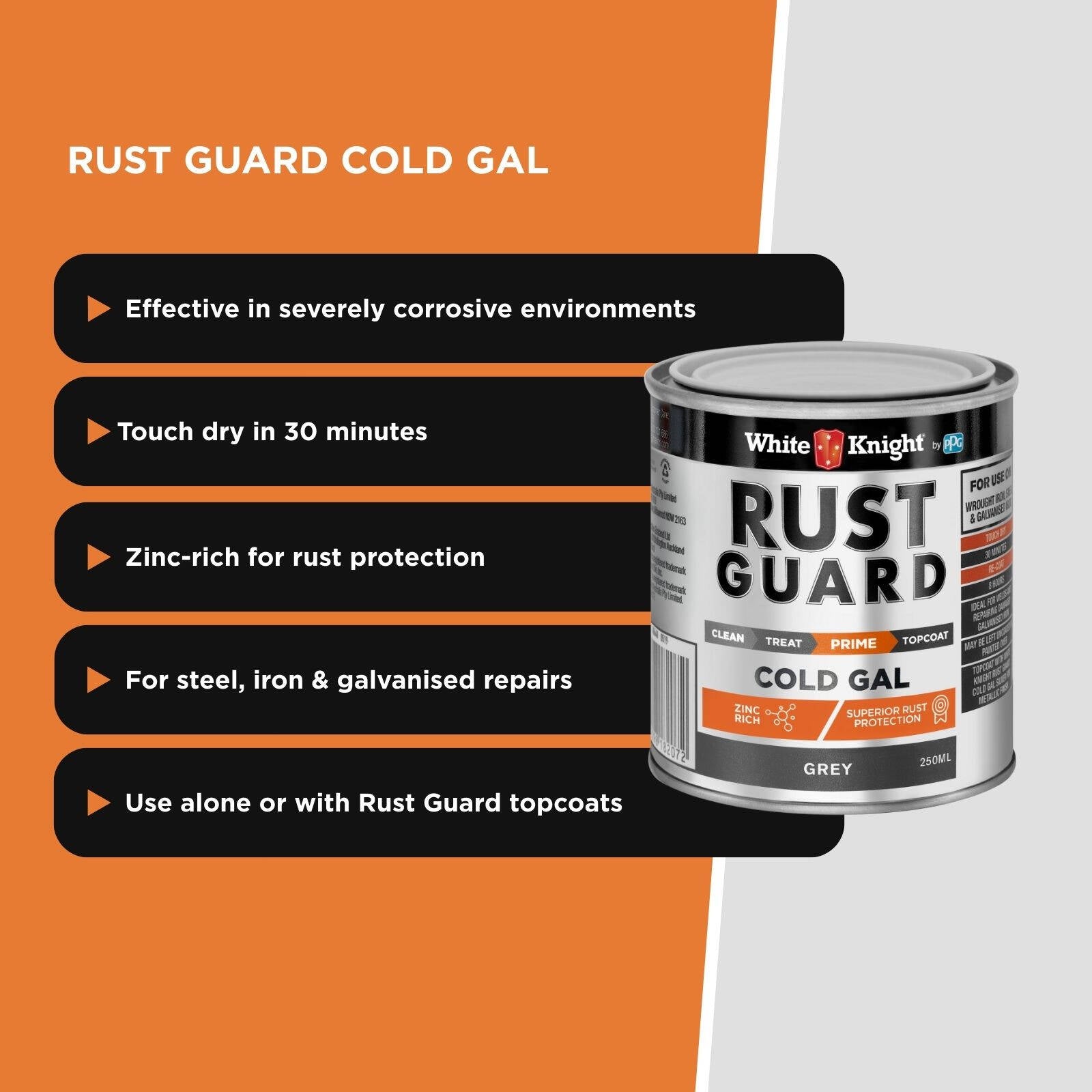 White Knight Rust Guard Cold Gal Grey Primer Paint 250ml