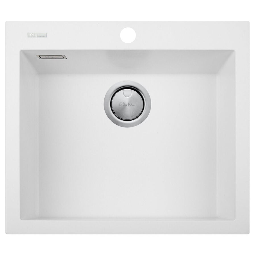 Oliveri Santorini Grande single bowl topmount granite sink - 43L bowl - white - ST-WH1561-OF