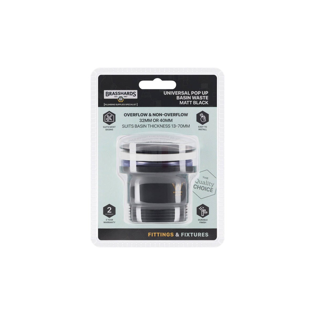 Brasshards Black Matt Universal Pop Up Basin Waste - 40mm Thread - Durable Brass - Easy Installation - SuperSaverAU - view 3