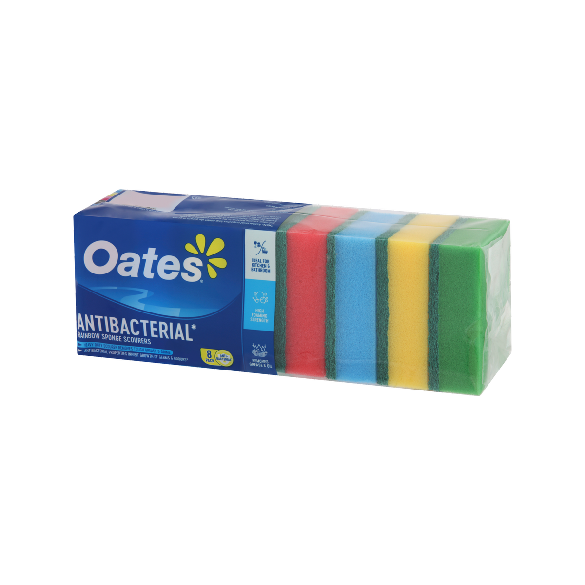 Oates Antibacterial Sponge Scourers 8 Pack - 355mm x 92mm - Rainbow - SuperSaverAU - view 1