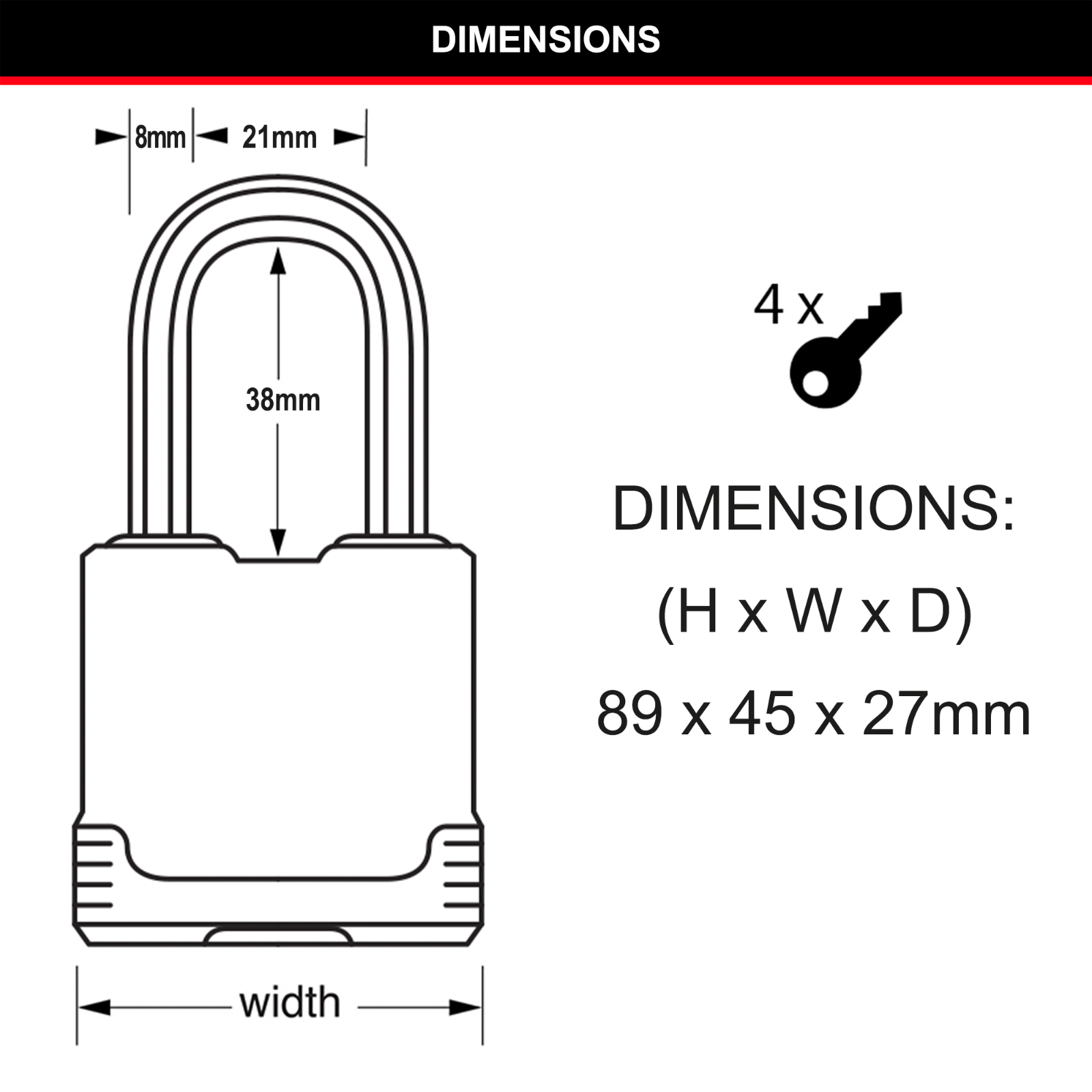 Master Lock 45mm Excell Covered Padlock 4 Pack Laminated Steel Boron-Carbide