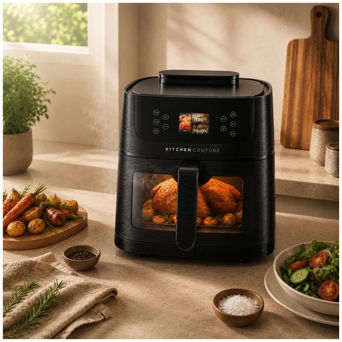 Kitchen Couture AutoCook Air Fryer 8L - Black - Steam Assist, 25 Presets, Ceramic Basket - 10005853