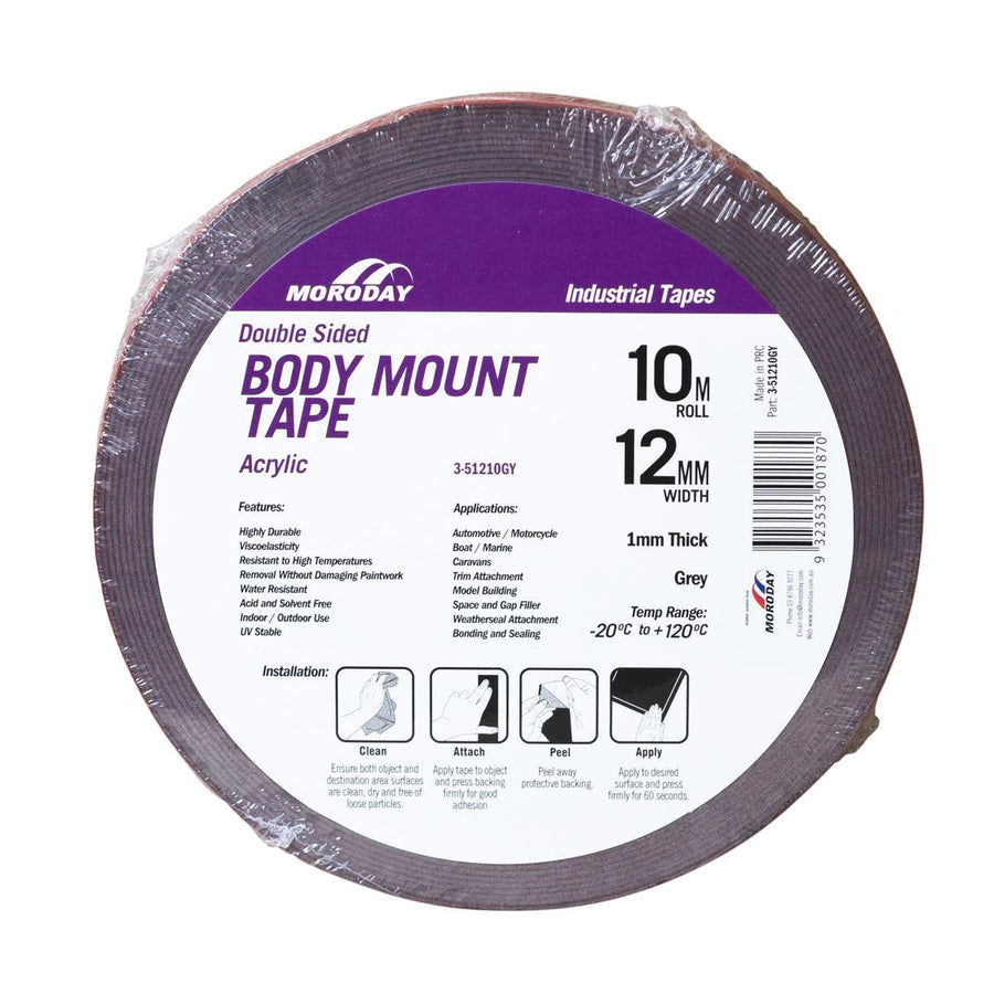 Moroday Double Sided Body Mount Tape - 12mm x 10m - Acrylic - UV Stable - SuperSaverAU - view 1