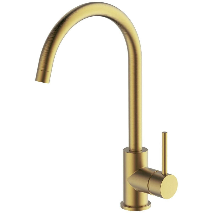 Gareth Ashton Gooseneck Mixer Tap - Brushed Brass 377mm High Pin Lever 3 Star WELS 8L/min - 3K4-BB