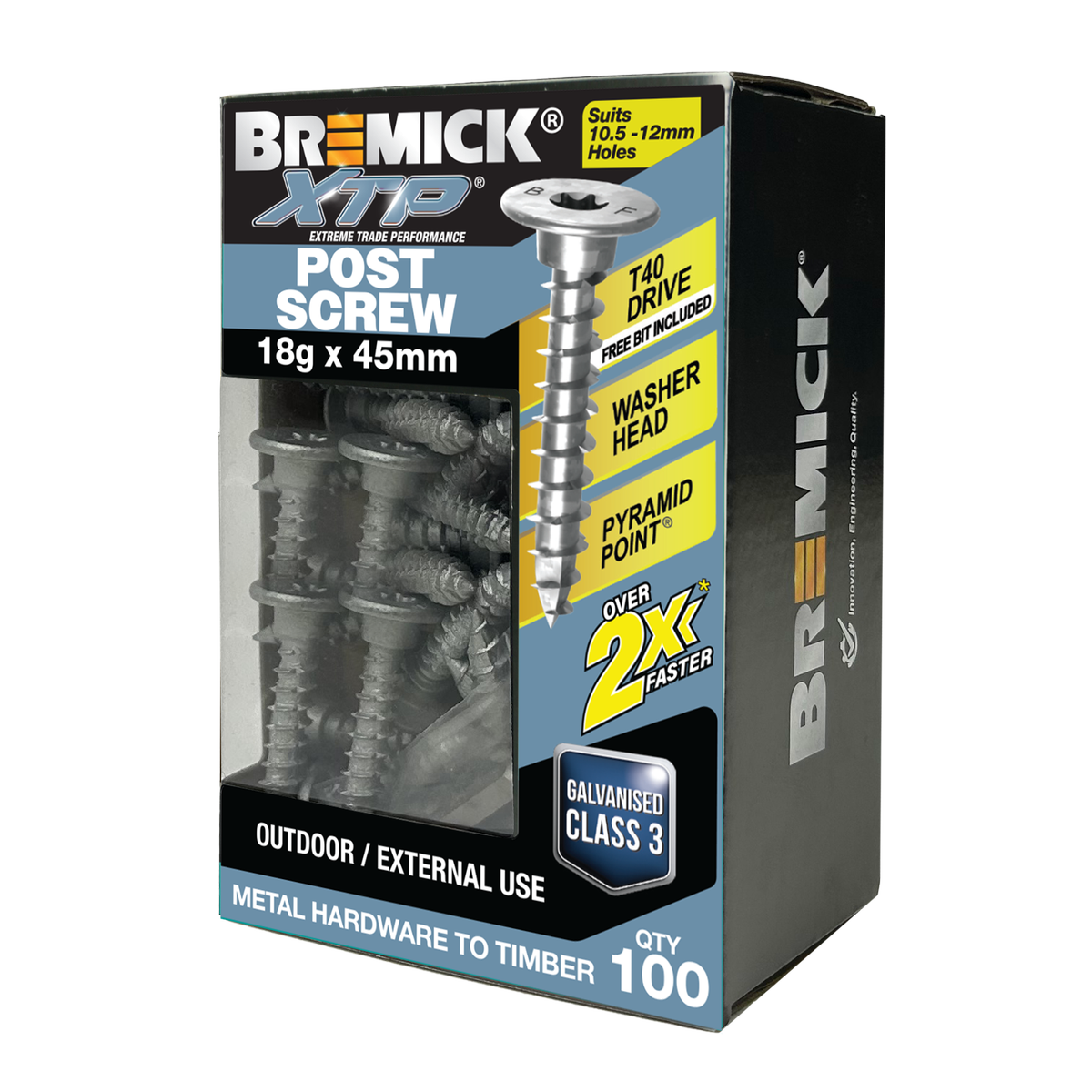 Bremick Xtp Post Screw 18g x 45mm Galv - 100 Pack - T40 Drive - Outdoor Use - SuperSaverAU - view 1