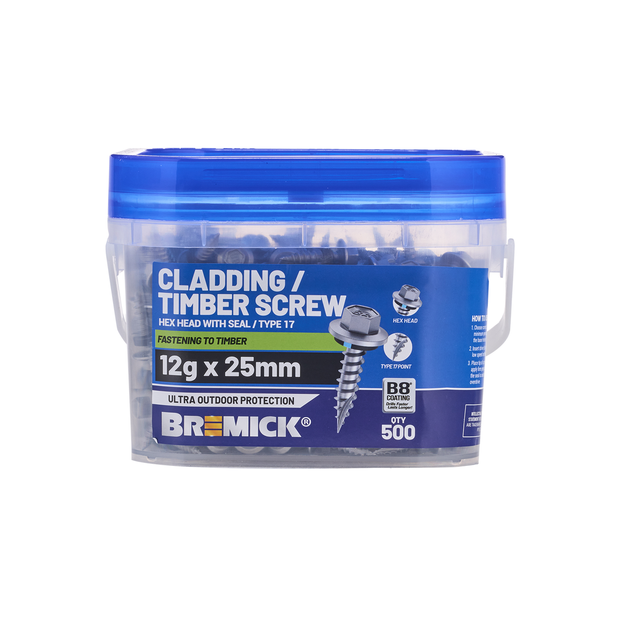Bremick Hex Cladding Screw 12g x 25mm - Box of 500 - Corrosion Resistant - SuperSaverAU - view 2
