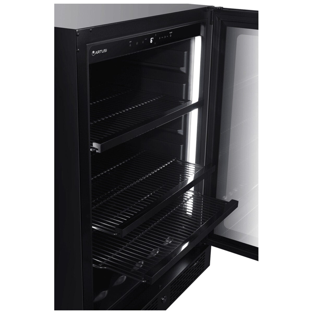 Artusi 146L beverage centre - black smoky glass door, frost free, holds 127 cans - ABC142BV