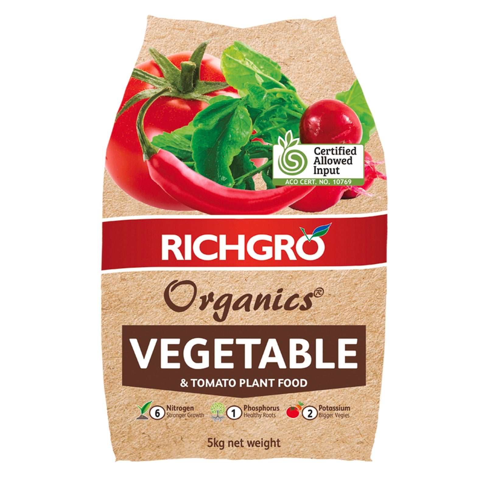 Richgro Organics Vegetable & Tomato Plant Food 5kg NPK 6-1-2 Natural Fertiliser