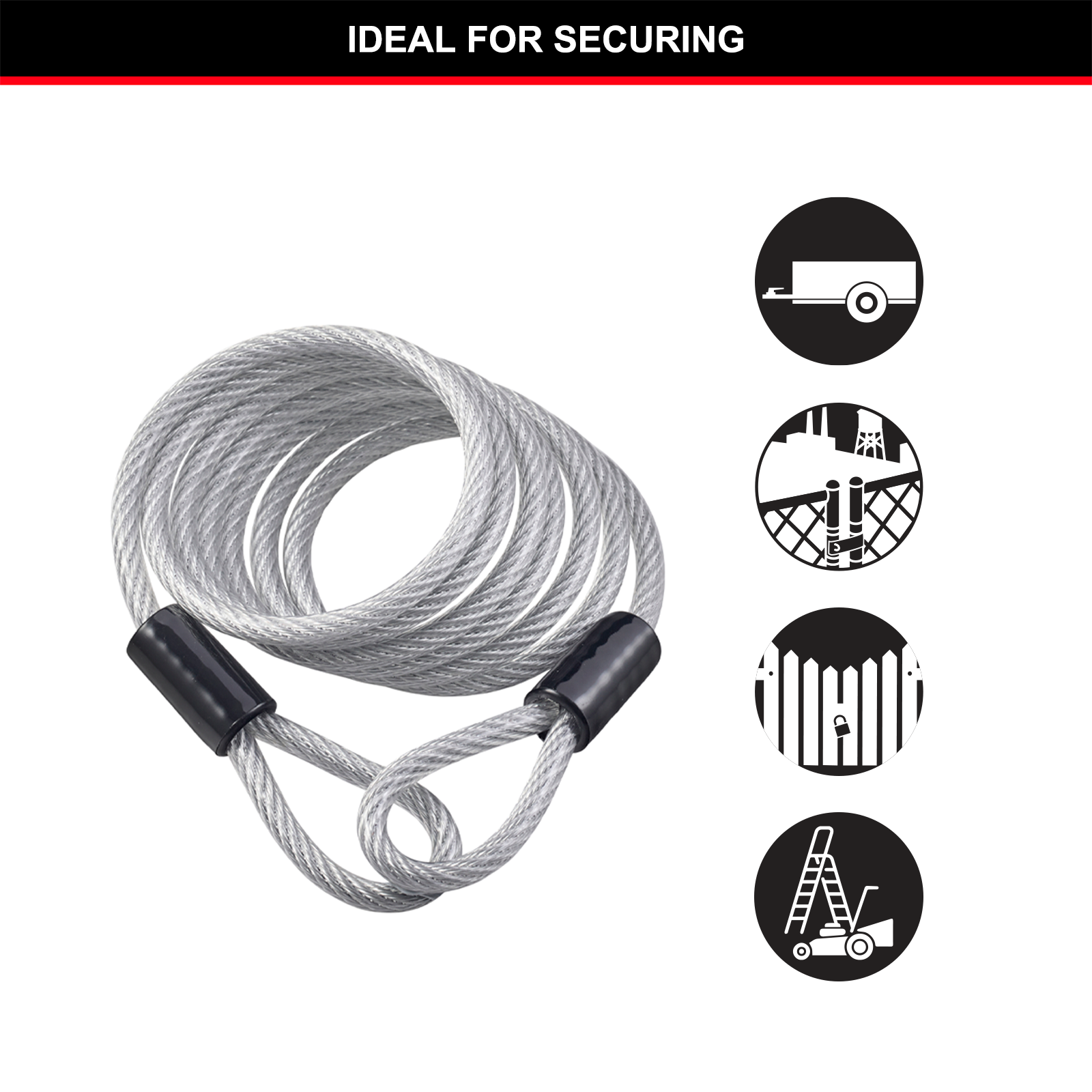 Master Lock 6mm x 1.8m Looped Self-Coiling Cable, Vinyl-Coated Braided Steel