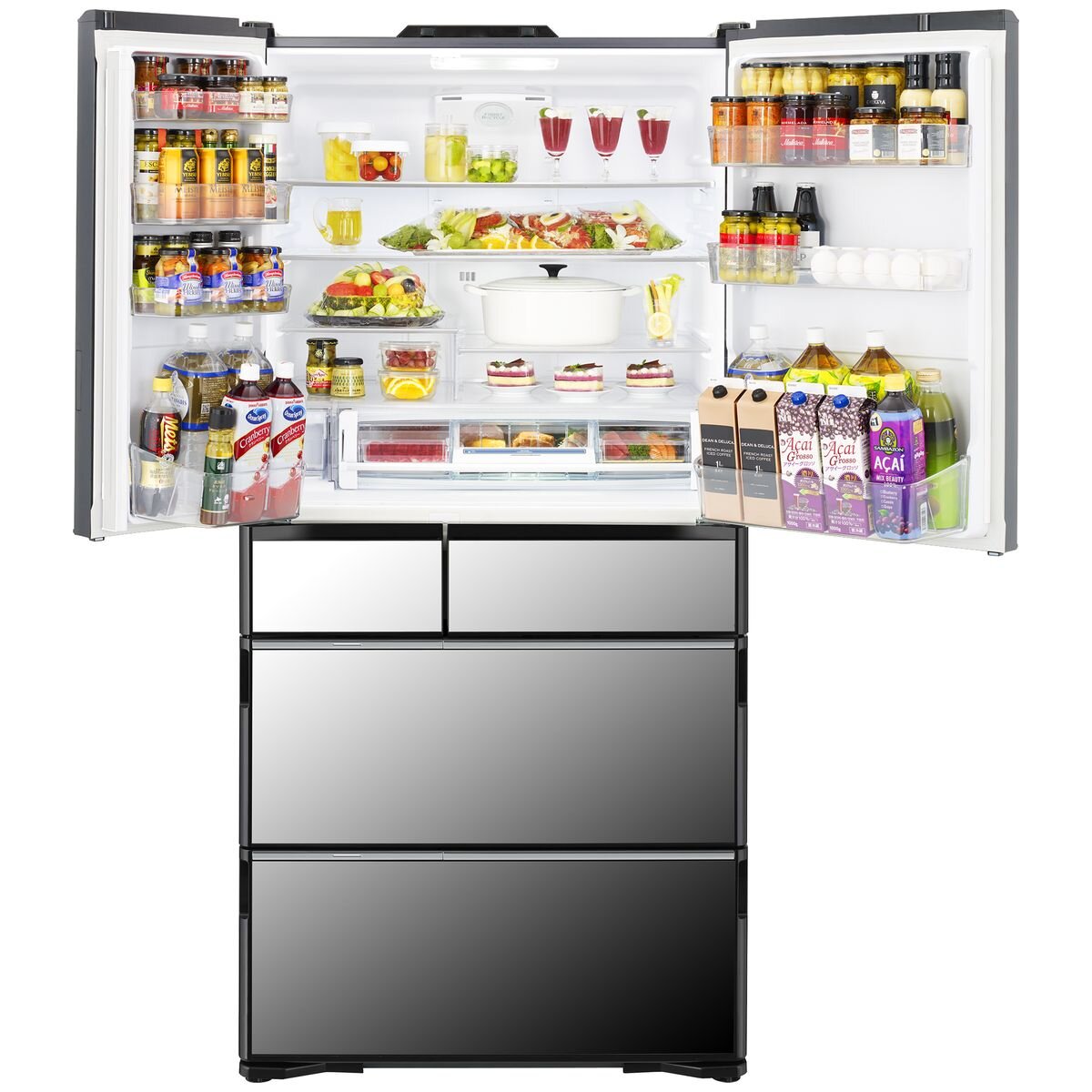 Hitachi 735L French Door Fridge - Crystal Mirror Glass, Vacuum Compartment, Made in Japan - RZX740RAX