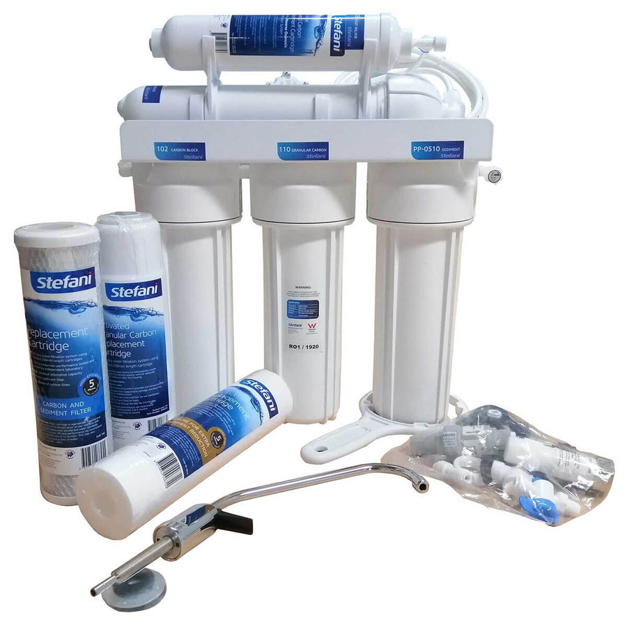 Stefani Reverse Osmosis Water Filtration System - 5 Stage, 12L Storage Tank, 0.001 Micron Membrane - RO1-LF