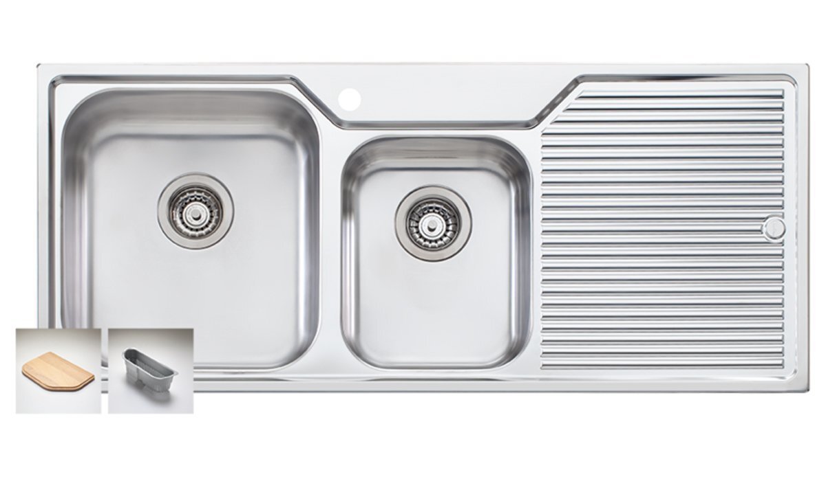 Oliveri Nu-Petite 1 and 3/4 Bowl Topmount Sink - Right Hand Drainer - Polished Stainless Steel - NP611
