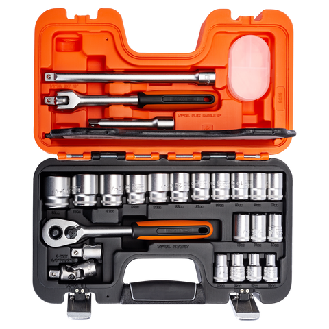 Bahco 1/2" Square Drive Socket Set - 18 Metric Hex Sockets 10-32mm - SuperSaverAU - view 1