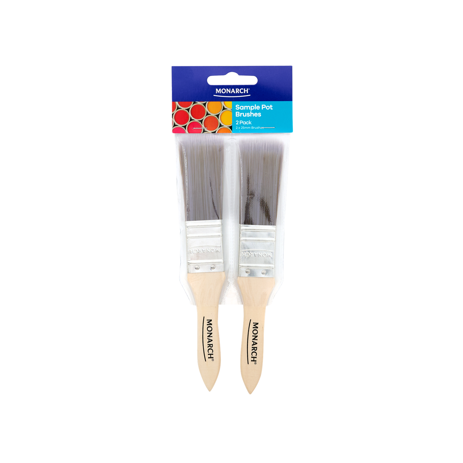 Monarch Sample Pot Synthetic Paint Brush 25mm 2 Pack Stainless Steel Ferrule