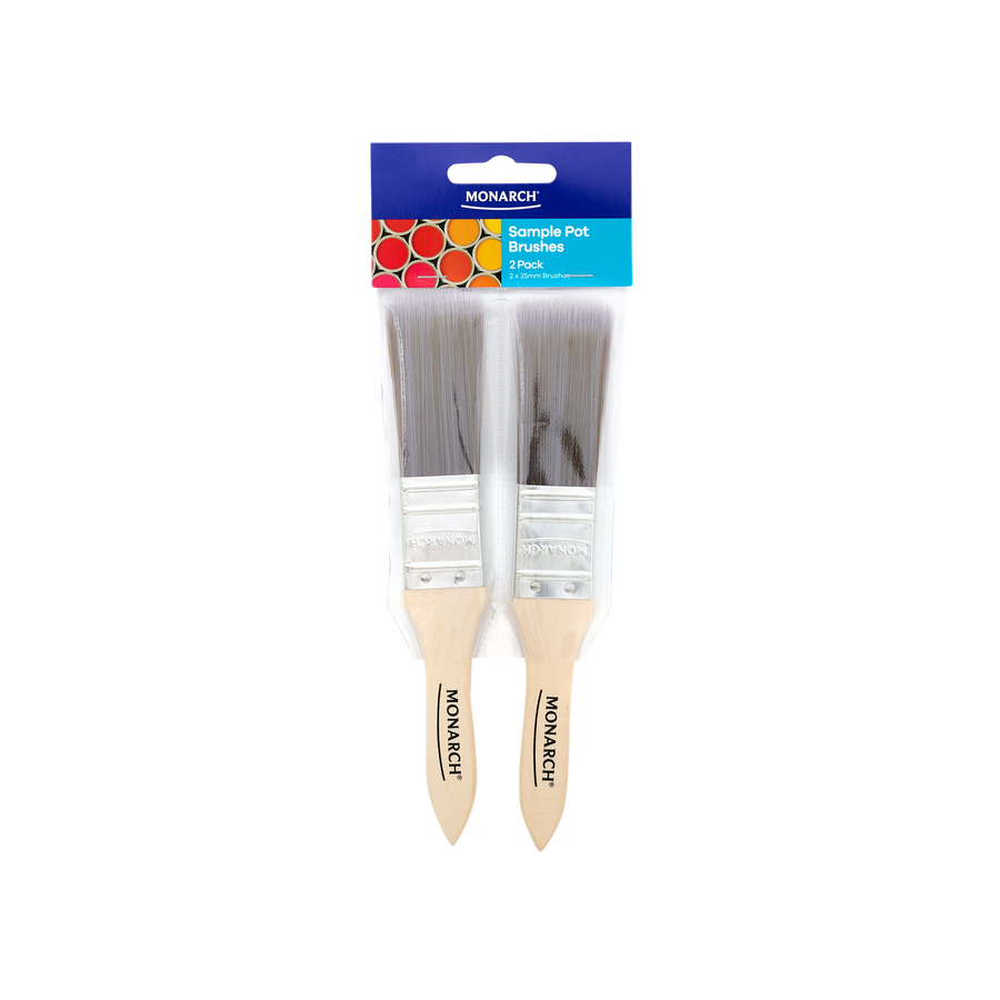 Monarch Sample Pot Synthetic Paint Brush 25mm 2 Pack Stainless Steel Ferrule
