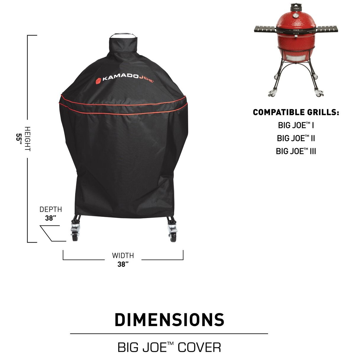 Kamado Joe Big Joe grill cover - Heavy-duty polyester, waterproof and windproof - BJ-GC24BWFS