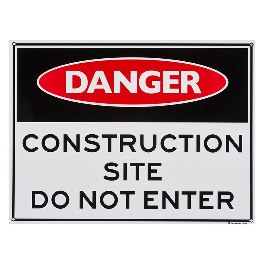 Sandleford Construction Site Plastic Sign 450 x 600mm White/Black & Red - SuperSaverAU - view 1