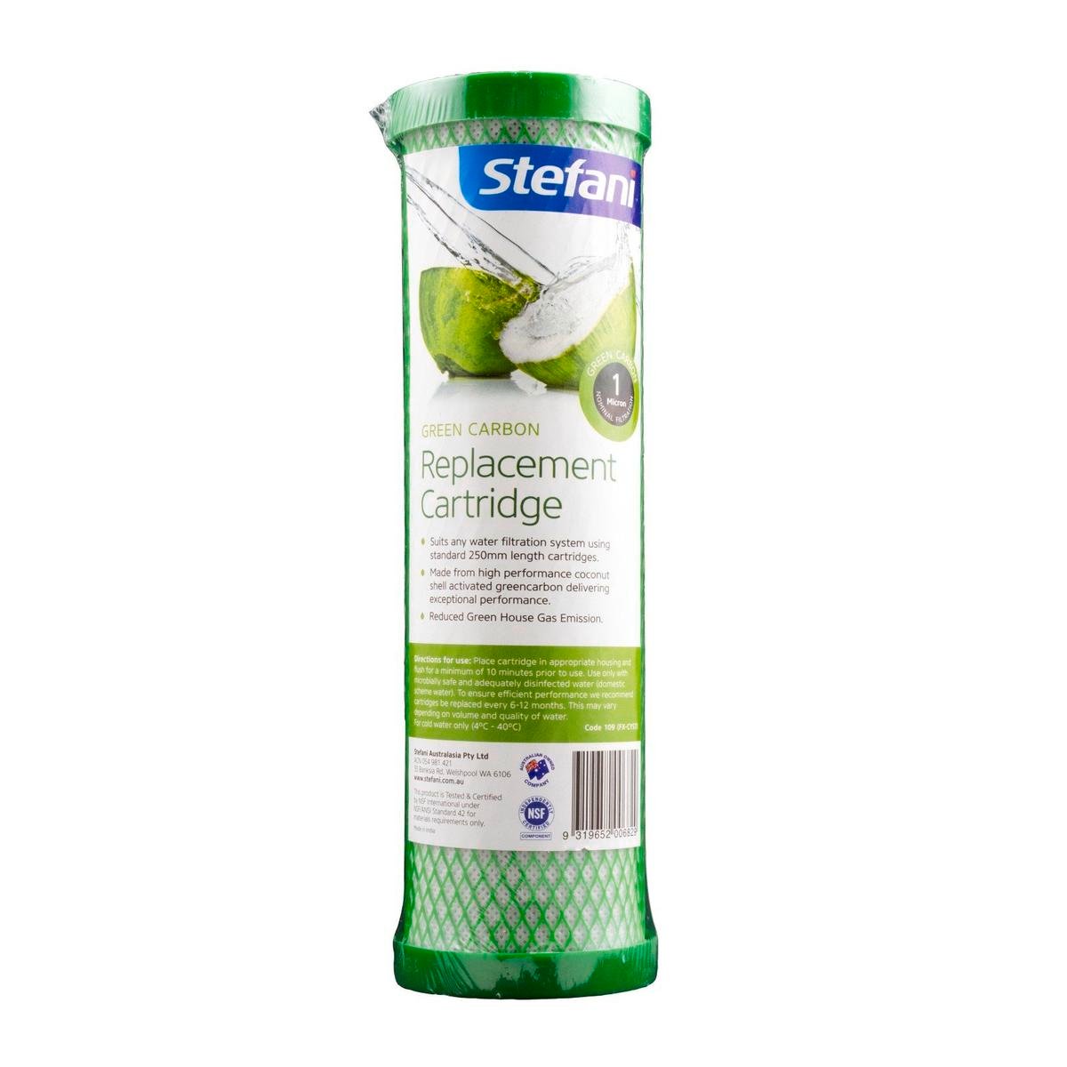 Stefani 1 Micron Green Carbon Replacement Cartridge 250mm Carbon Filter - SuperSaverAU - view 1