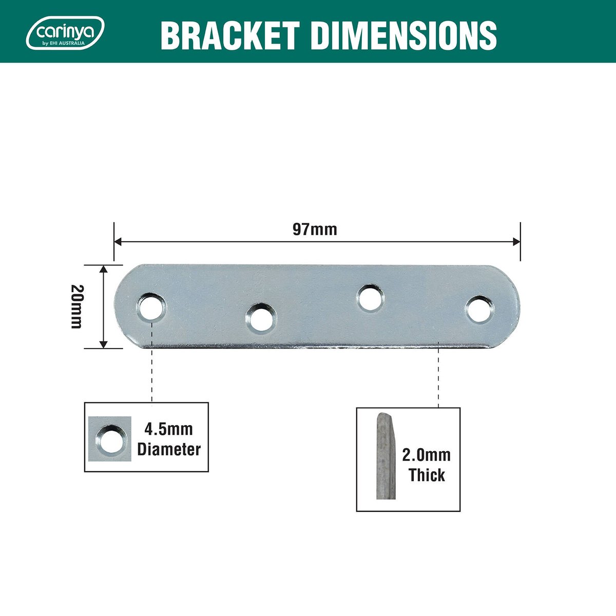 Carinya Zinc Plated Mending Plate 4 Pack 97 x 20 x 2mm Silver - SuperSaverAU - view 5
