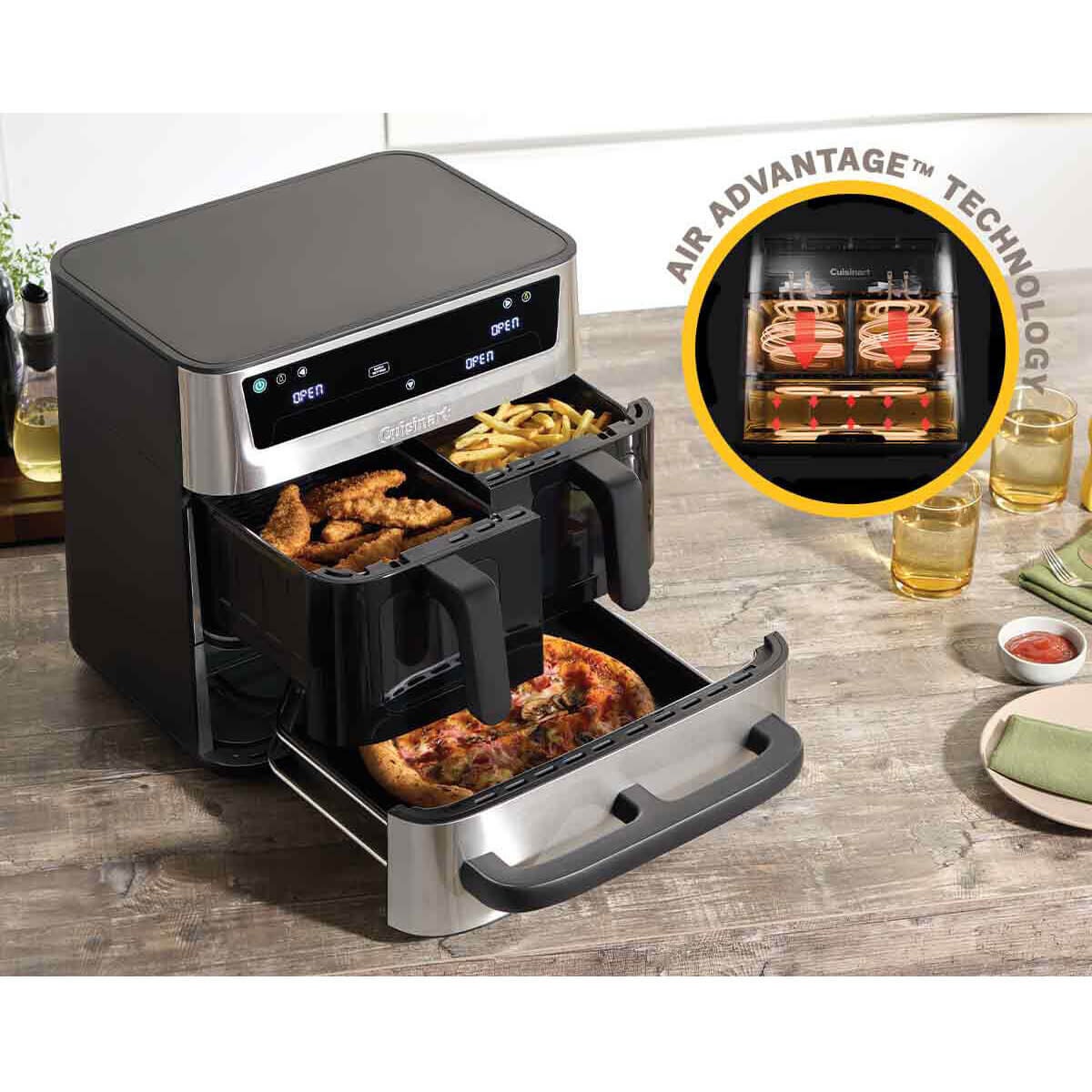 Cuisinart Tri Zone Air Fryer 13.6L - Stainless Steel - 3 Cooking Zones, Oven Drawer - AFT-13XSSXA
