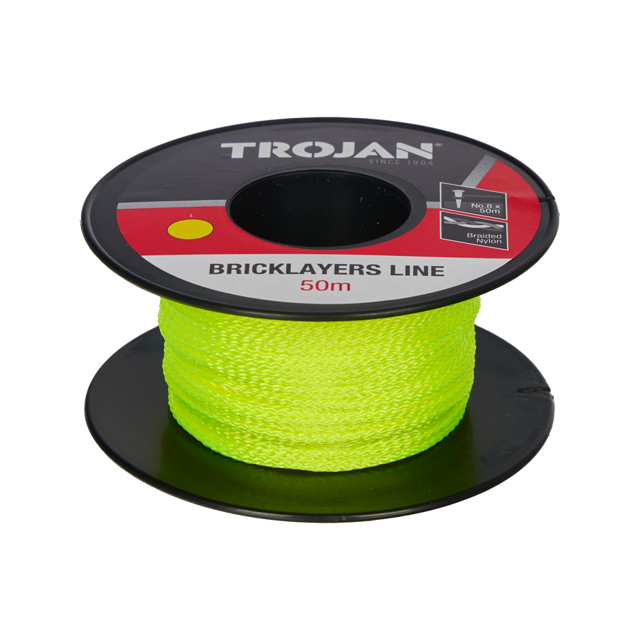 Trojan Green No. 8 Nylon Brickline 50m, Braided Bricklayers Line