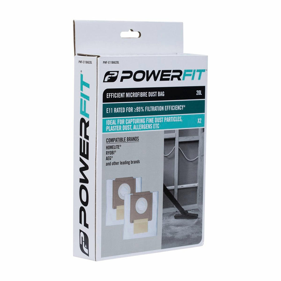 Powerfit E11 Dust Bag 20L Micro-Fibre 95% Filtration Efficiency 2 Pack - SuperSaverAU - view 1