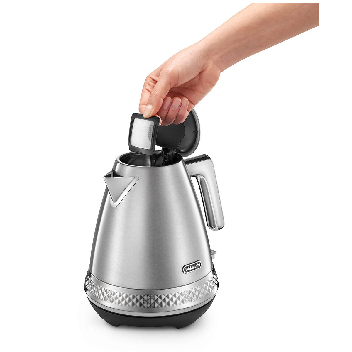 DeLonghi Diadema 1.7L Kettle - Platinum, Brushed Stainless Steel Body, 2400W - KBV2401M