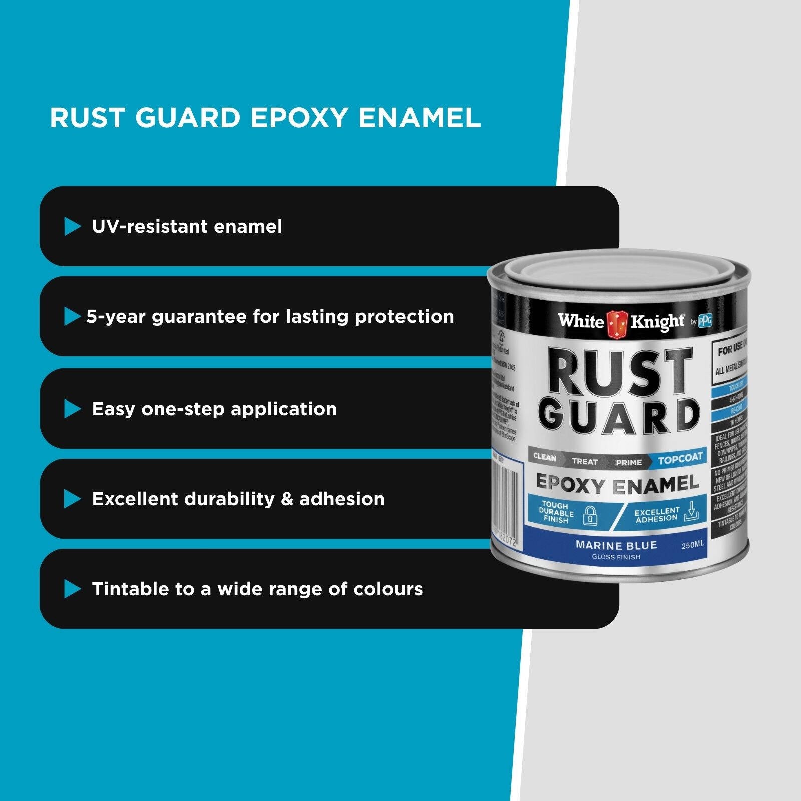 White Knight Rust Guard 250ml Marine Blue Gloss Epoxy Enamel Metal Paint