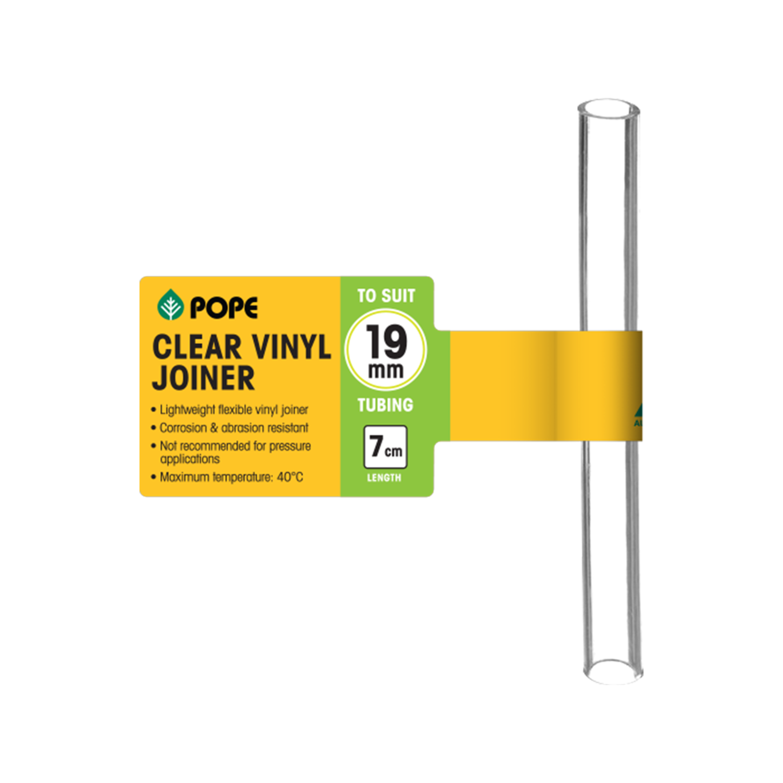 Pope 19mm x 7cm Clear PVC Vinyl Tubing Joiner