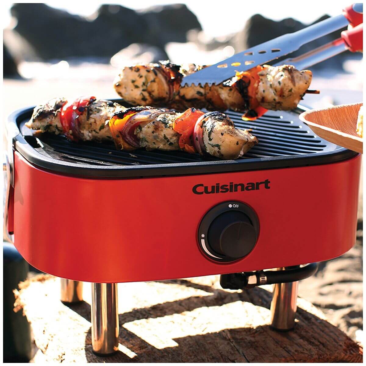 Cuisinart Venture Portable Outdoor BBQ - Red - Porcelain Enamelled Cast Iron Grill Plate - CGG-750XA